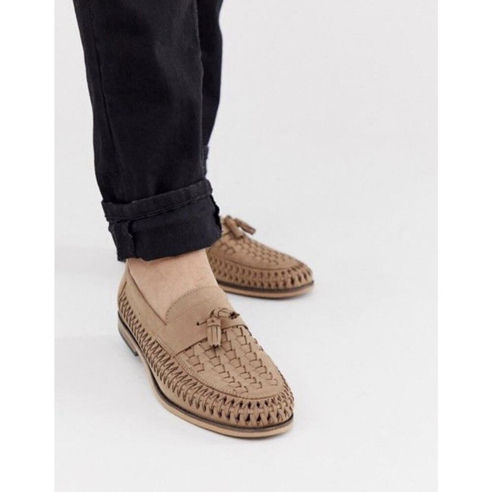 River Island Rumble Leather Woven Tassel Front Huaraches Color Stone Men Size 44